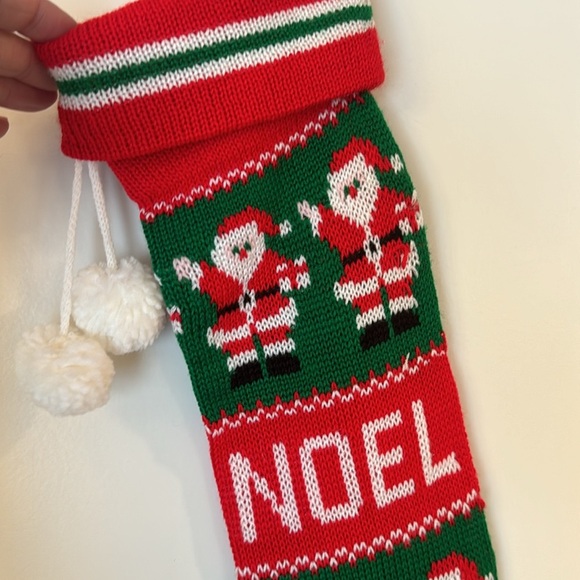 Vintage Christmas knit stocking sock 24" Santa NOEL pom poms Holiday - Picture 2 of 5